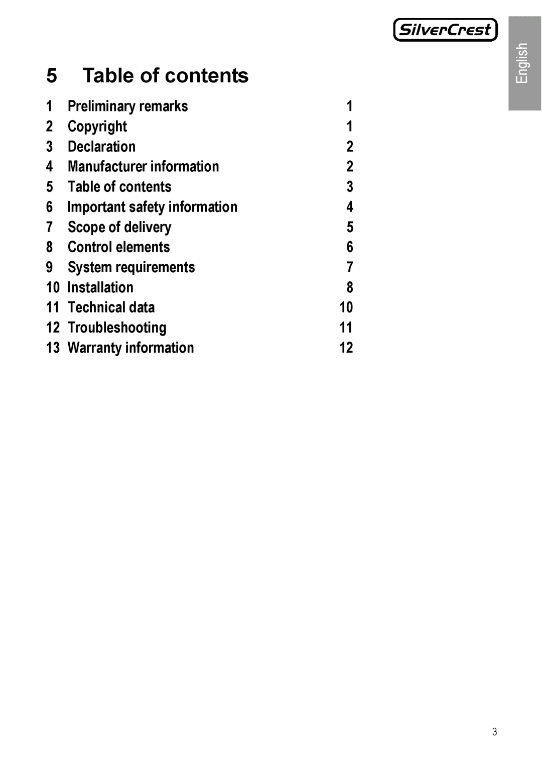 Silvercrest JS-101 manual Table of contents 