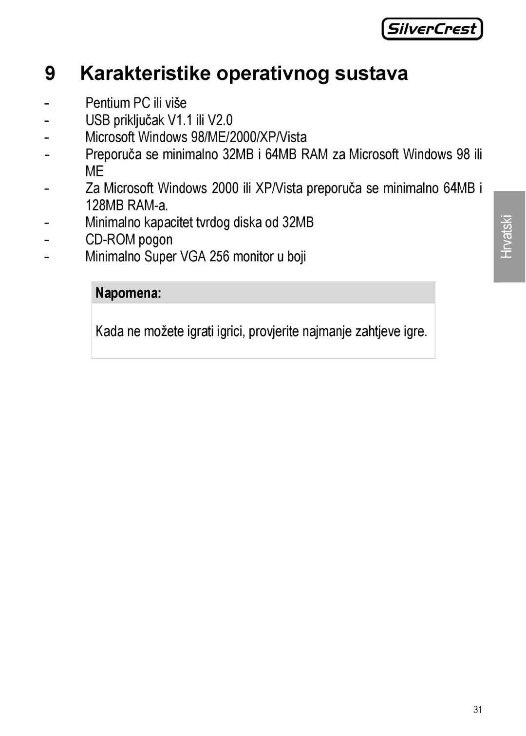 Silvercrest JS-101 manual Karakteristike operativnog sustava 