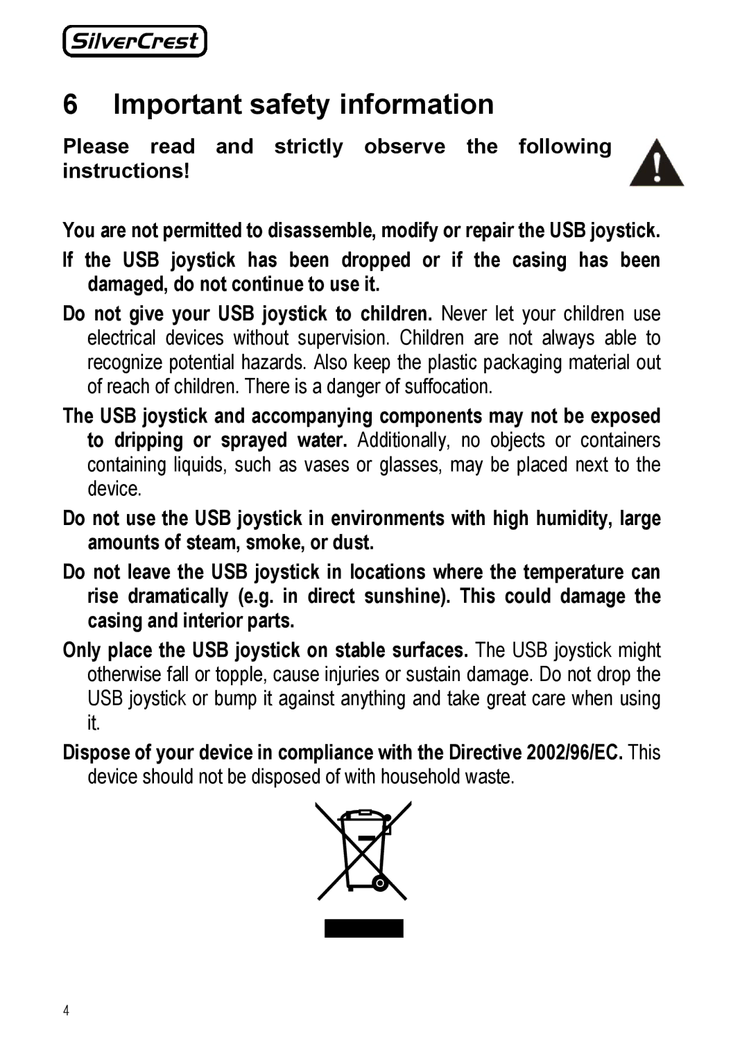 Silvercrest JS-101 manual Important safety information 