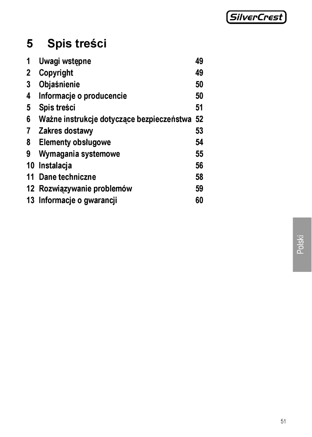 Silvercrest JS-101 manual Spis treści 