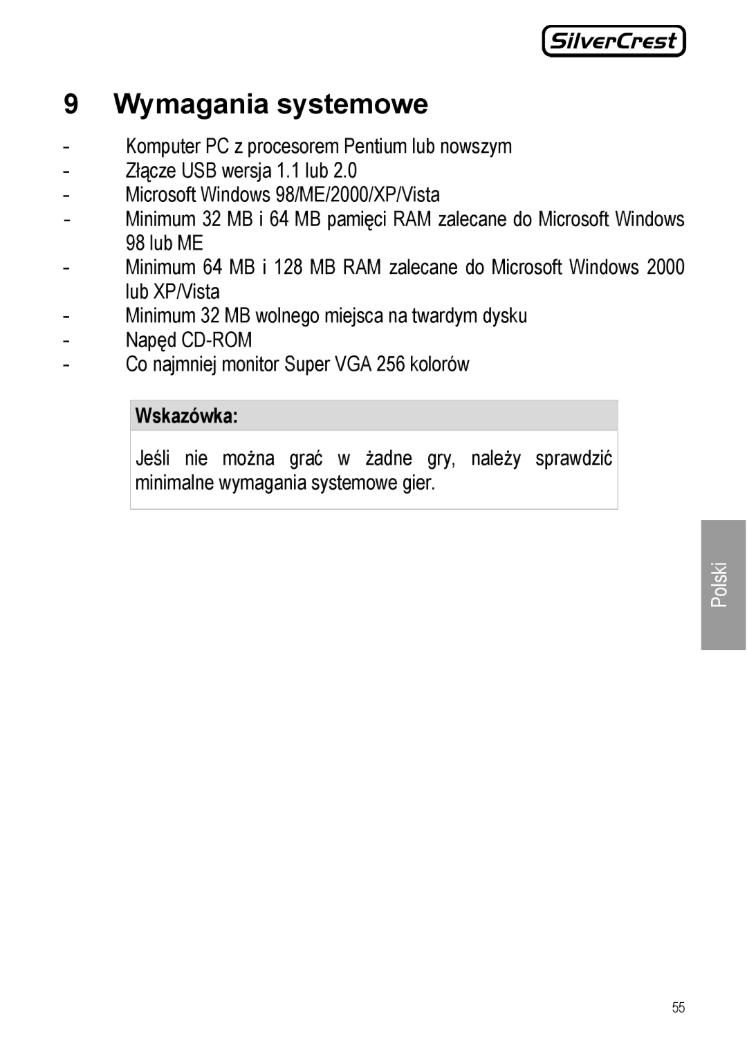 Silvercrest JS-101 manual Wymagania systemowe 