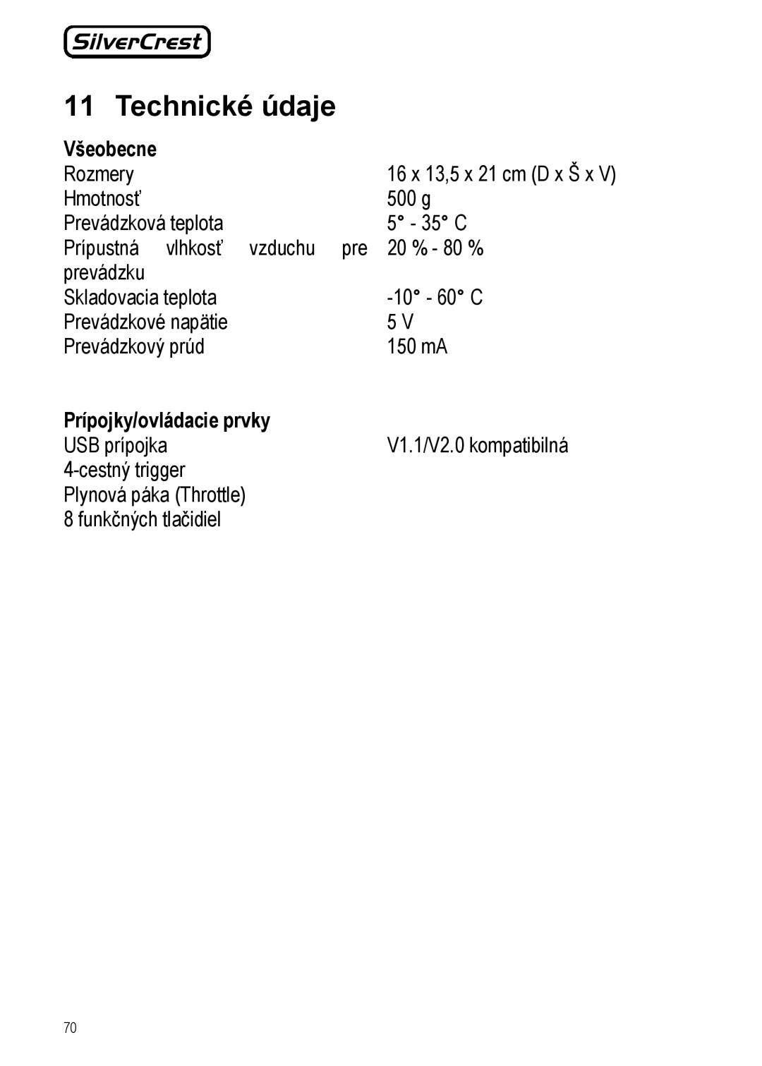 Silvercrest JS-101 manual Technické údaje, Všeobecne, Prípojky/ovládacie prvky 