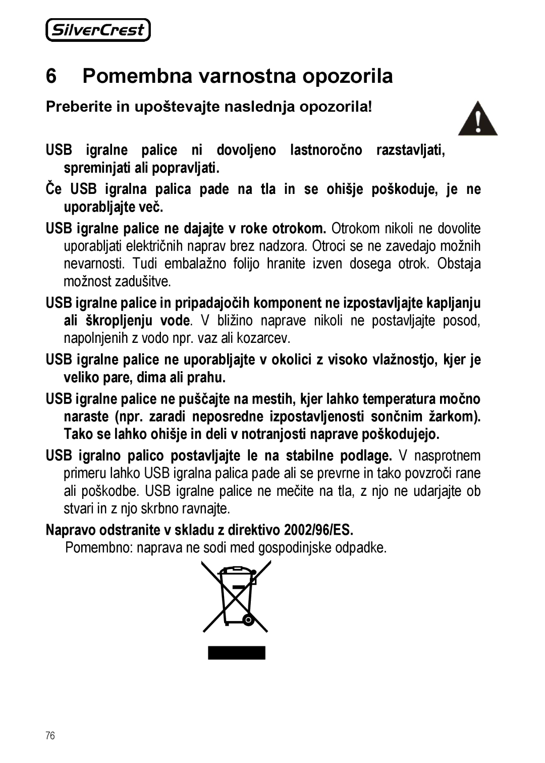 Silvercrest JS-101 manual Pomembna varnostna opozorila 