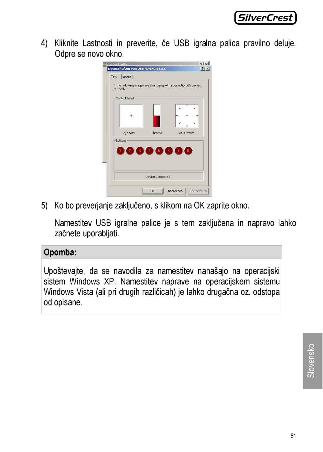 Silvercrest JS-101 manual Opomba 