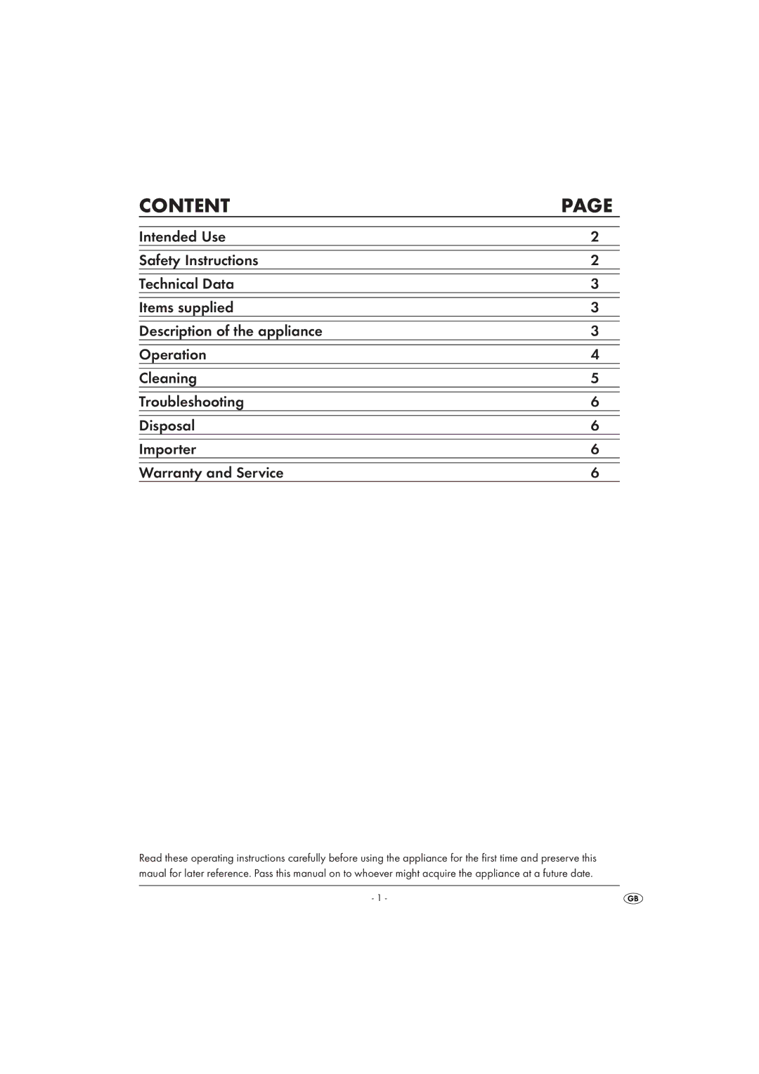 Silvercrest KH 1161 operating instructions Content 