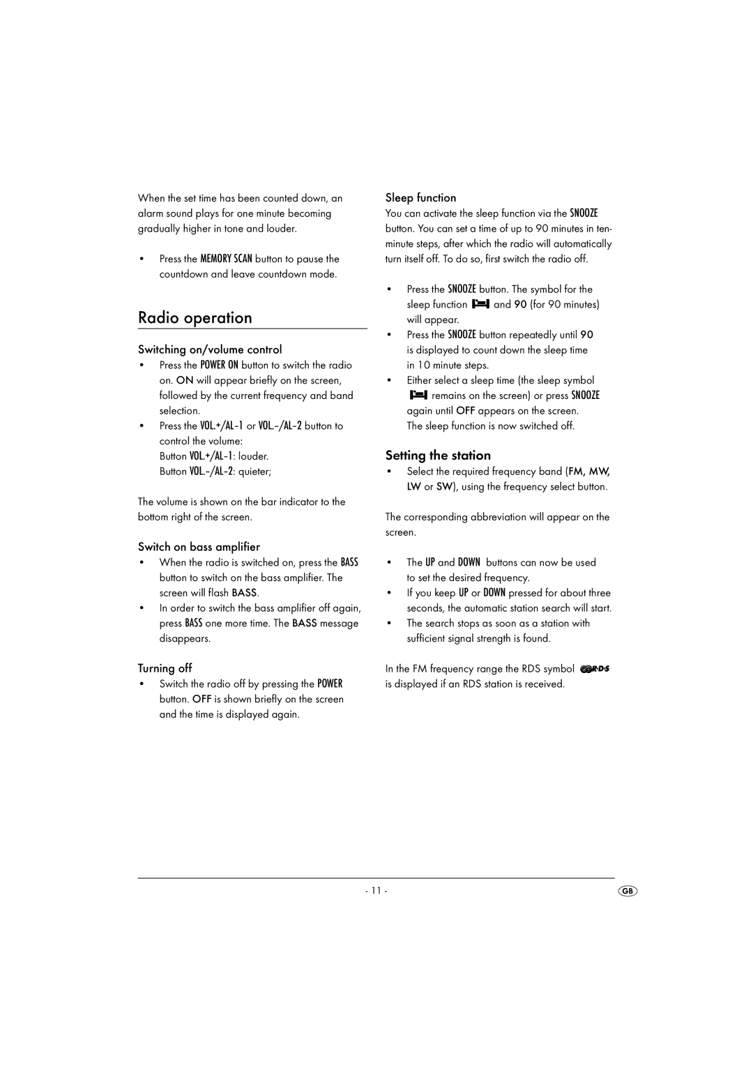 Silvercrest KH 2029 manual Radio operation, Setting the station 