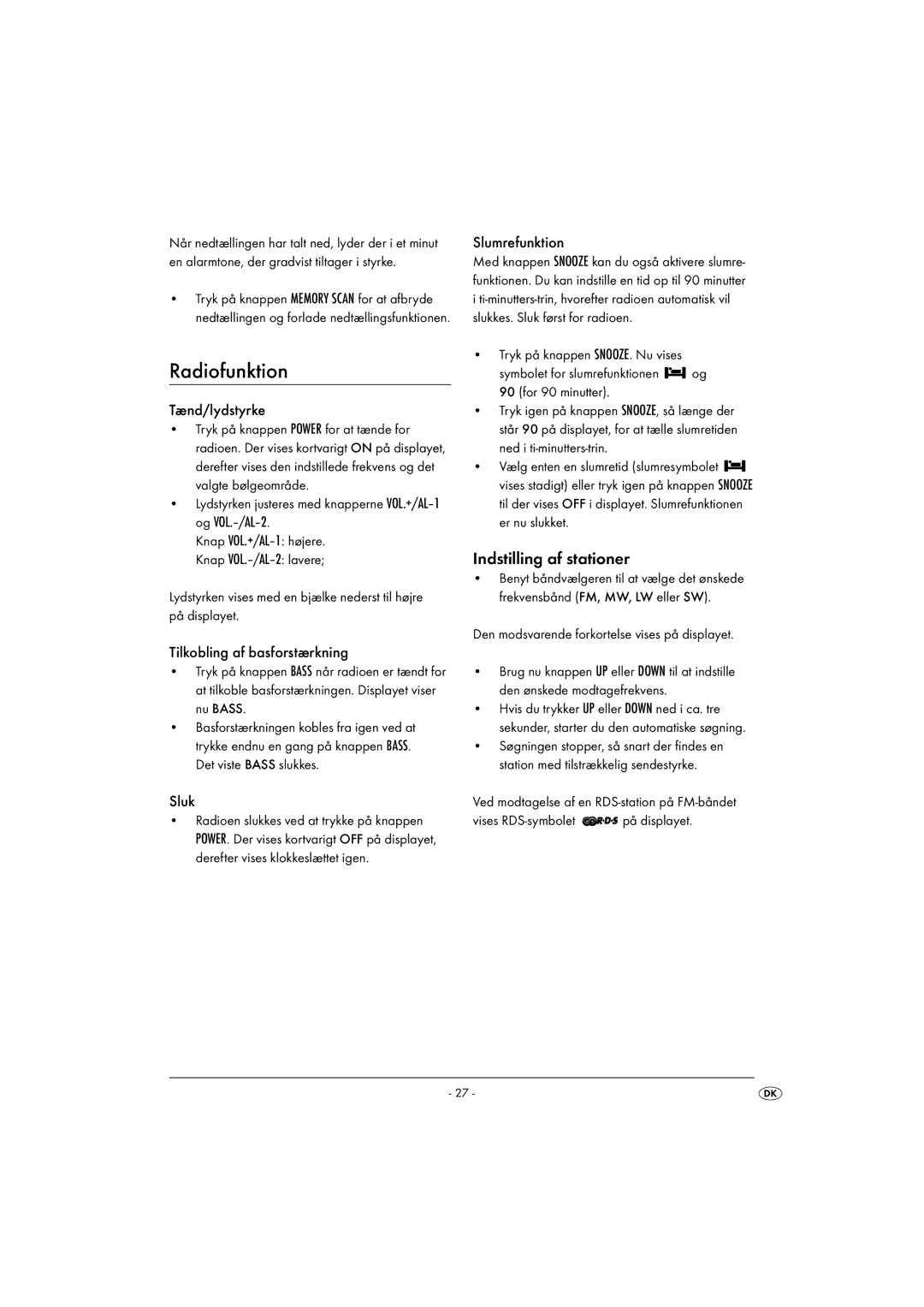 Silvercrest KH 2029 manual Radiofunktion, Indstilling af stationer 