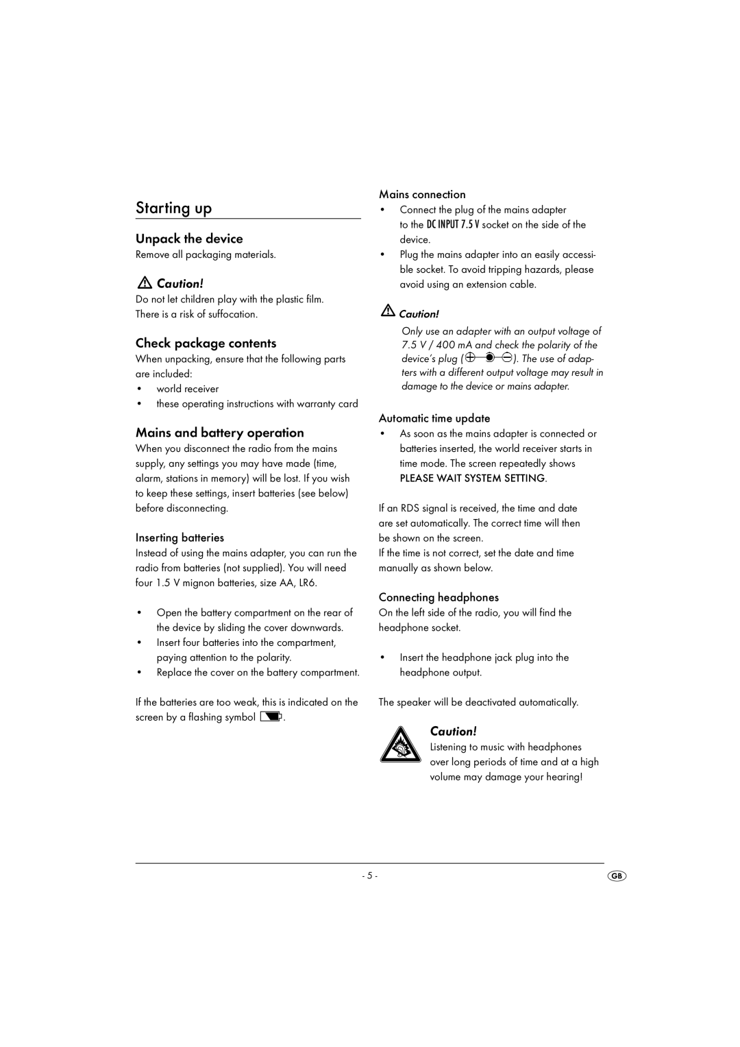 Silvercrest KH 2029 manual Starting up, Unpack the device, Check package contents, Mains and battery operation 