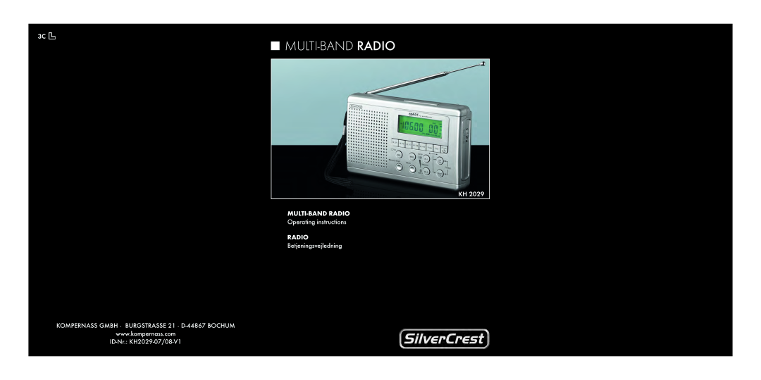 Silvercrest KH 2029 manual Multi-Bandradio, KH MULTI-BANDRADIO Operating instructions RADIO, Betjeningsvejledning 