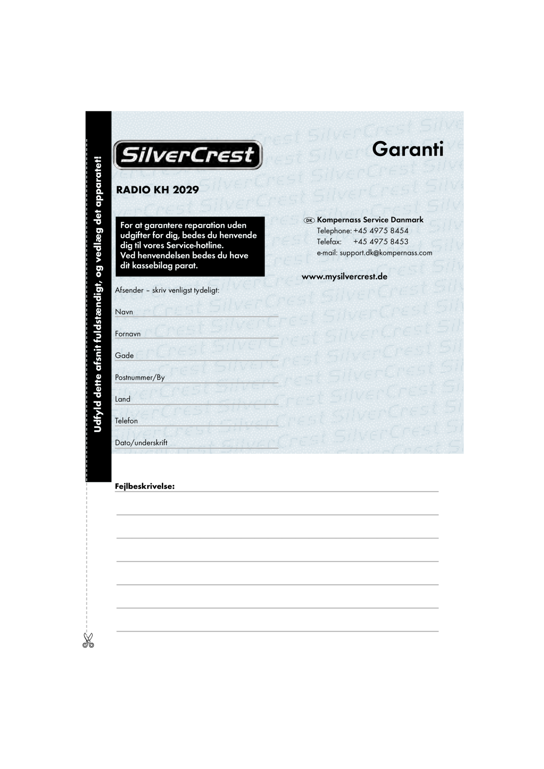 Silvercrest KH 2029 manual Garanti, Radio Kh 