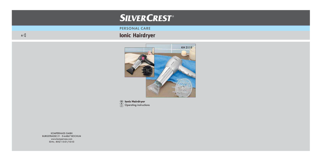 Silvercrest KH 2115 operating instructions Ionic Hairdryer 