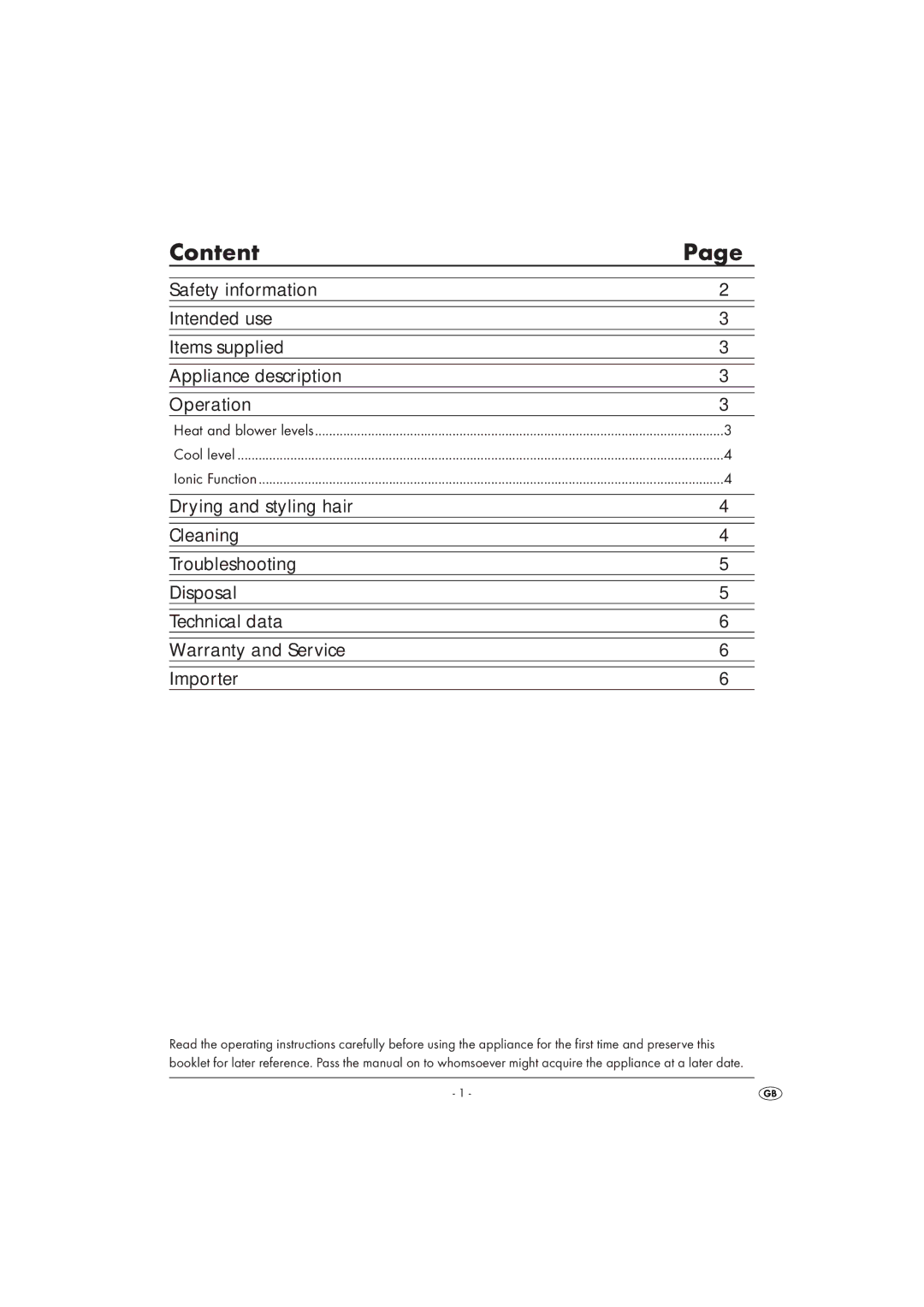 Silvercrest KH 2115 operating instructions Content 