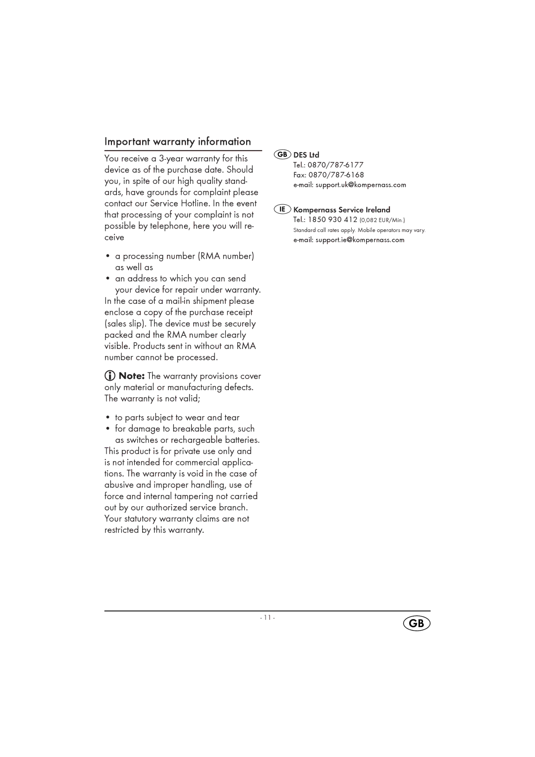 Silvercrest KH 2130-06/09-V3 manual Important warranty information, Processing number RMA number as well as 