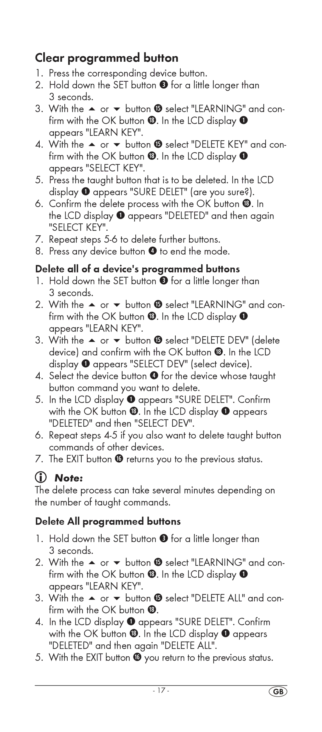 Silvercrest KH 2155 manual Clear programmed button 