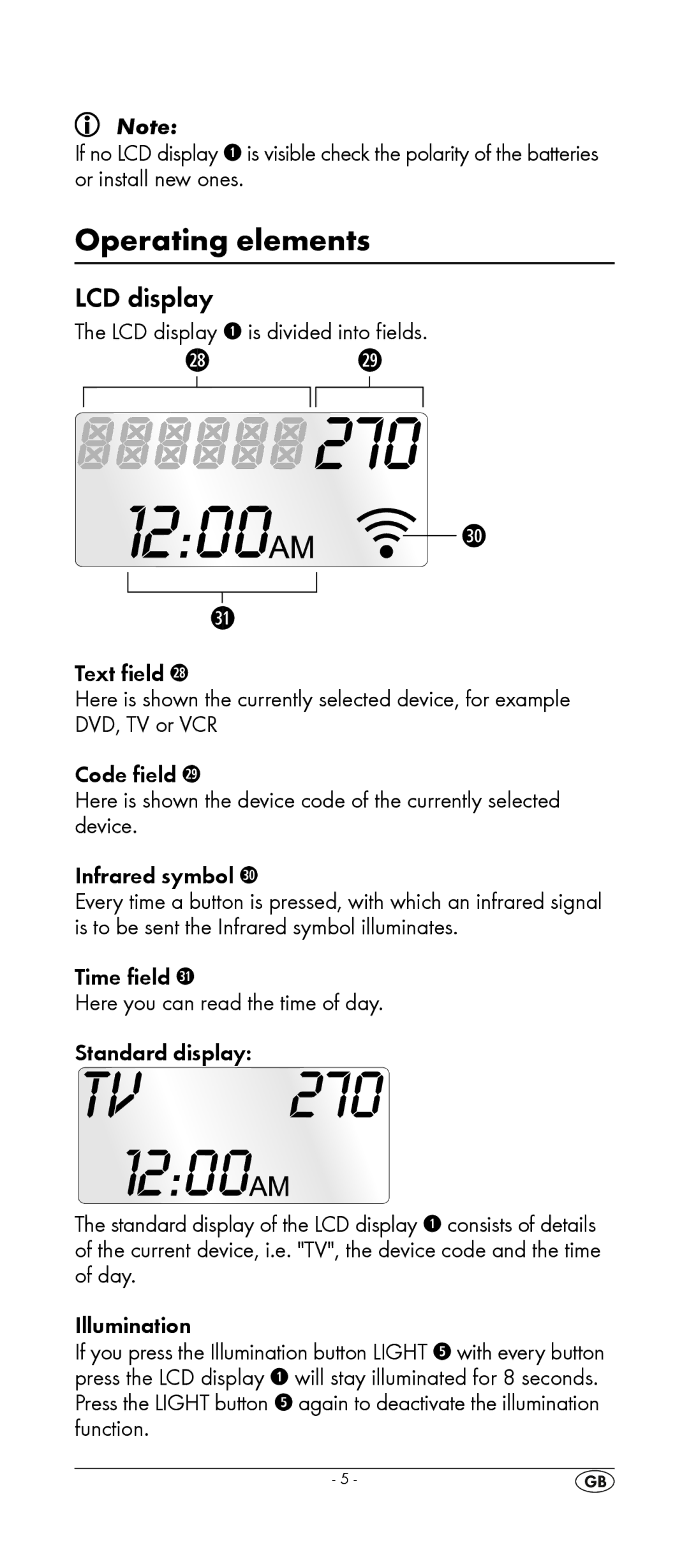 Silvercrest KH 2155 manual Operating elements, LCD display 