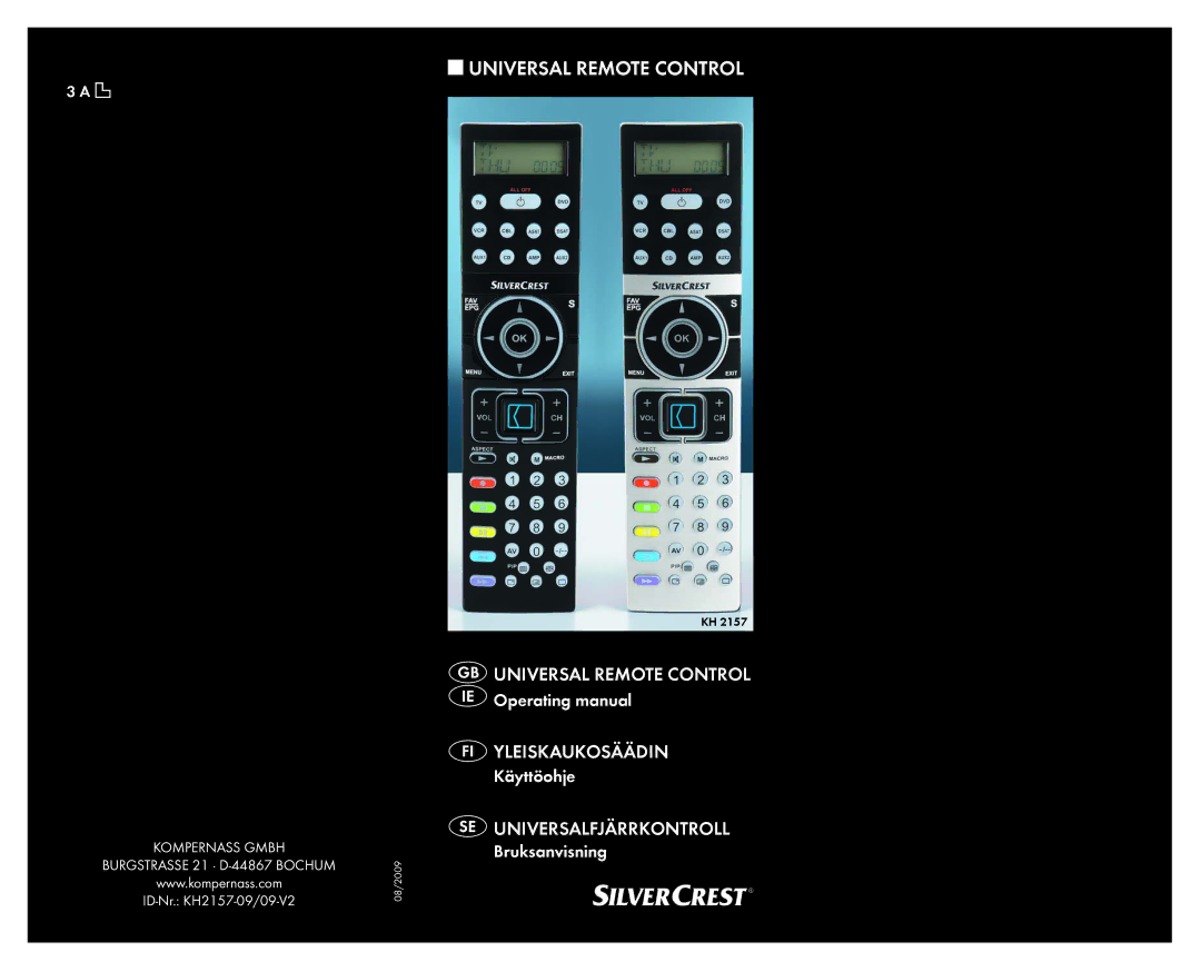 Silvercrest KH 2157 manual Universal Remote Control 