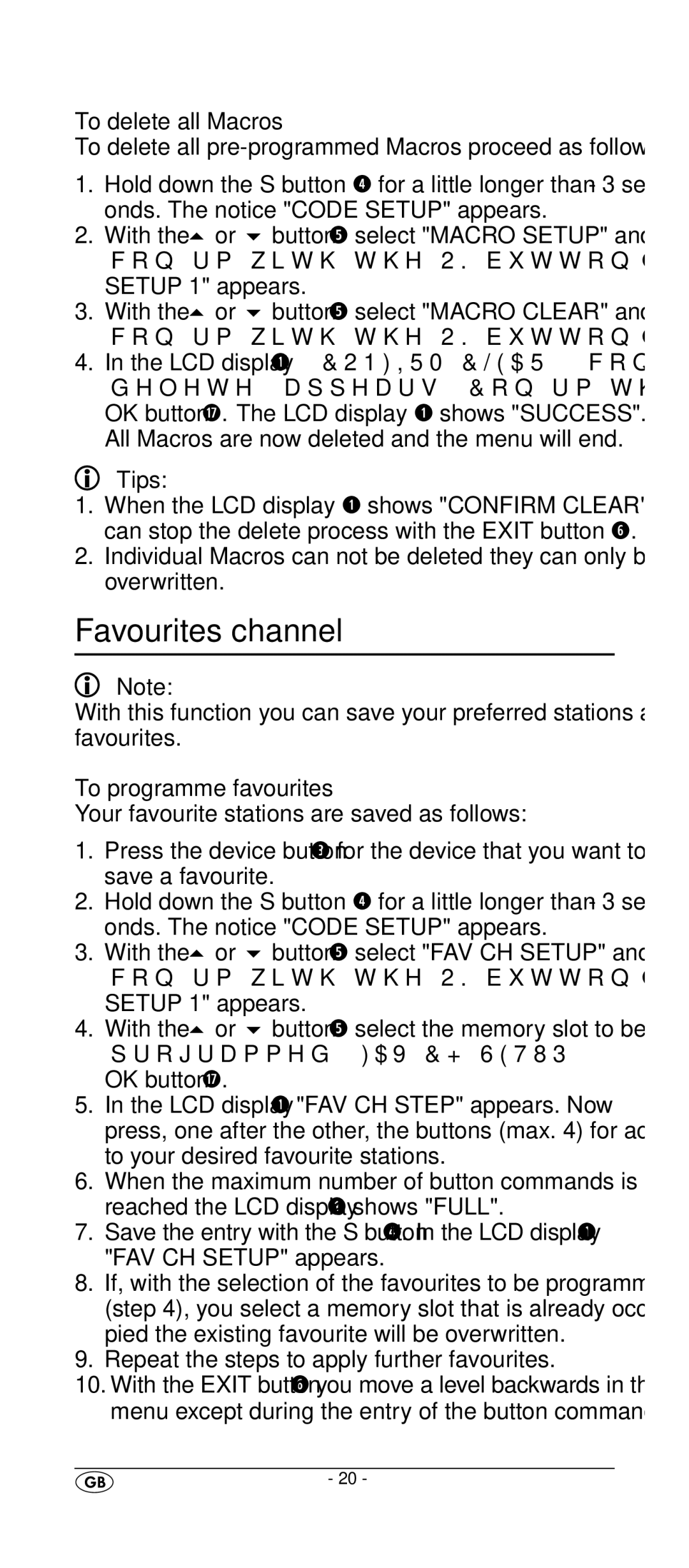 Silvercrest KH 2157 manual Favourites channel, To delete all Macros, Repeat the steps to apply further favourites 