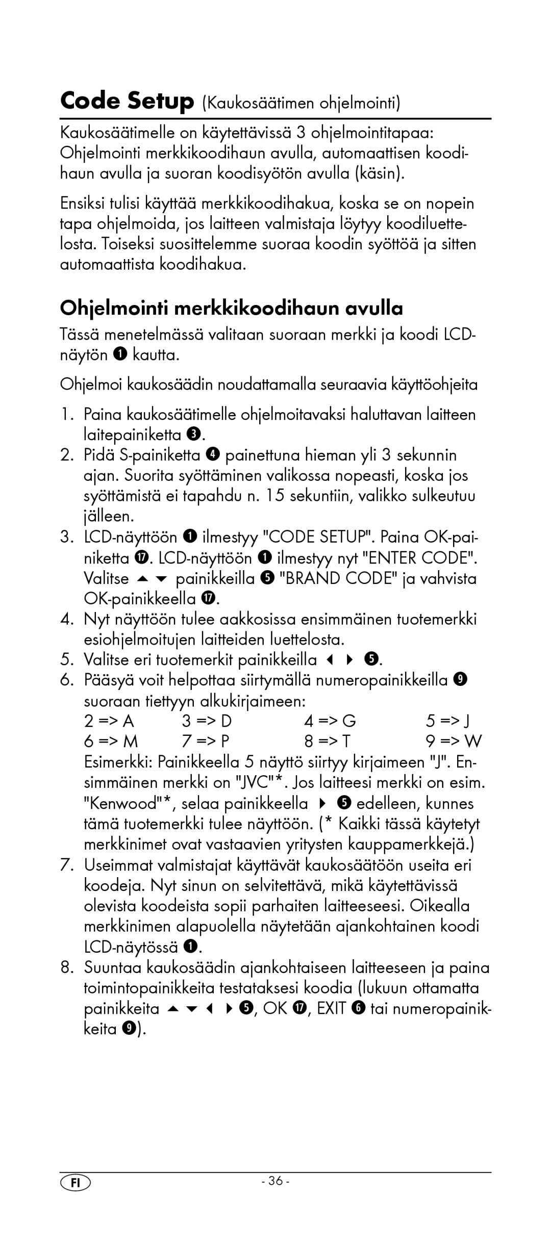 Silvercrest KH 2157 manual Ohjelmointi merkkikoodihaun avulla, Valitse eri tuotemerkit painikkeilla 34 t 