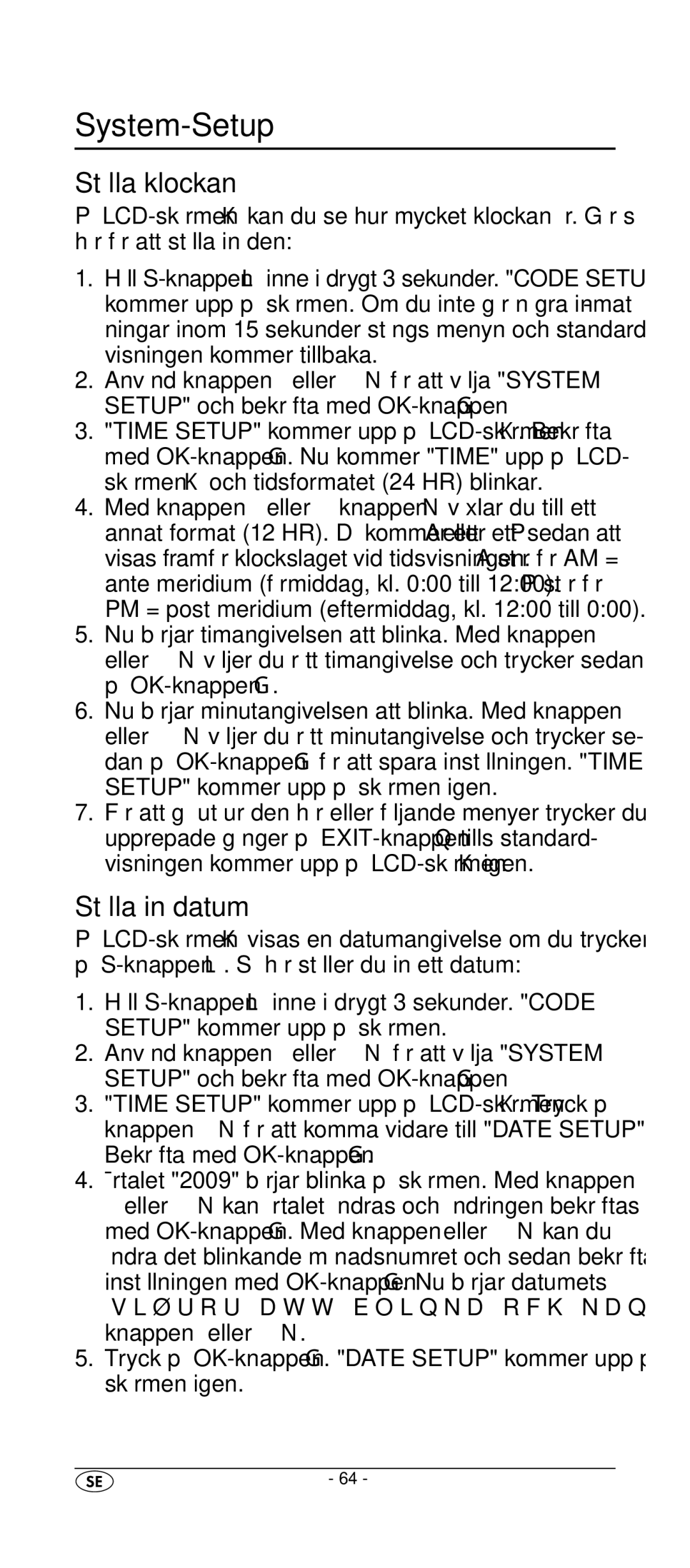 Silvercrest KH 2157 manual Ställa klockan, Ställa in datum 