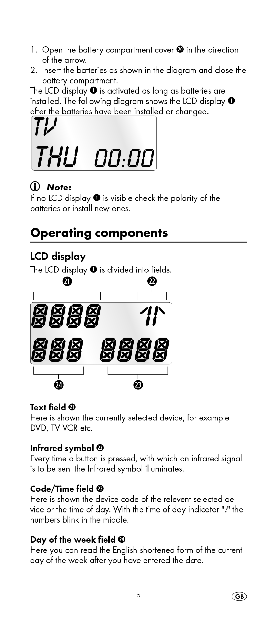 Silvercrest KH 2157 manual Operating components, LCD display 