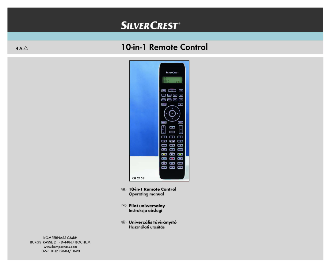 Silvercrest KH 2158 manual 10-in-1 Remote Control 