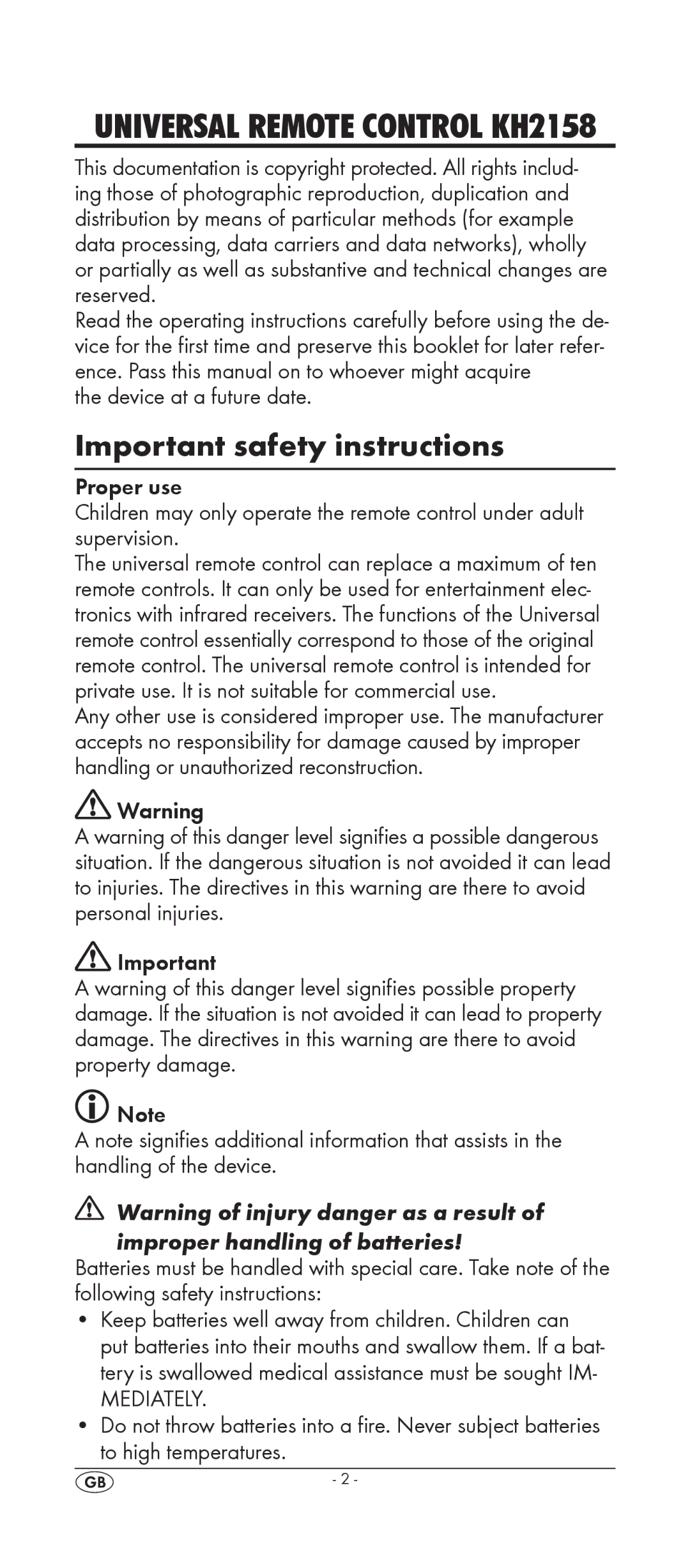 Silvercrest KH 2158 manual Important safety instructions, Device at a future date, To high temperatures 