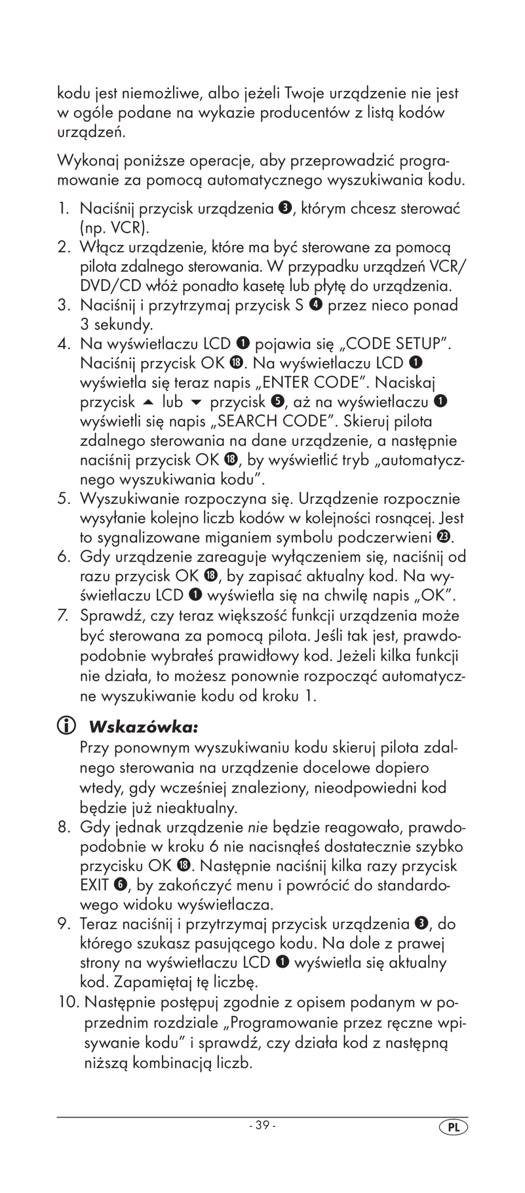 Silvercrest KH 2158 manual Wskazówka 