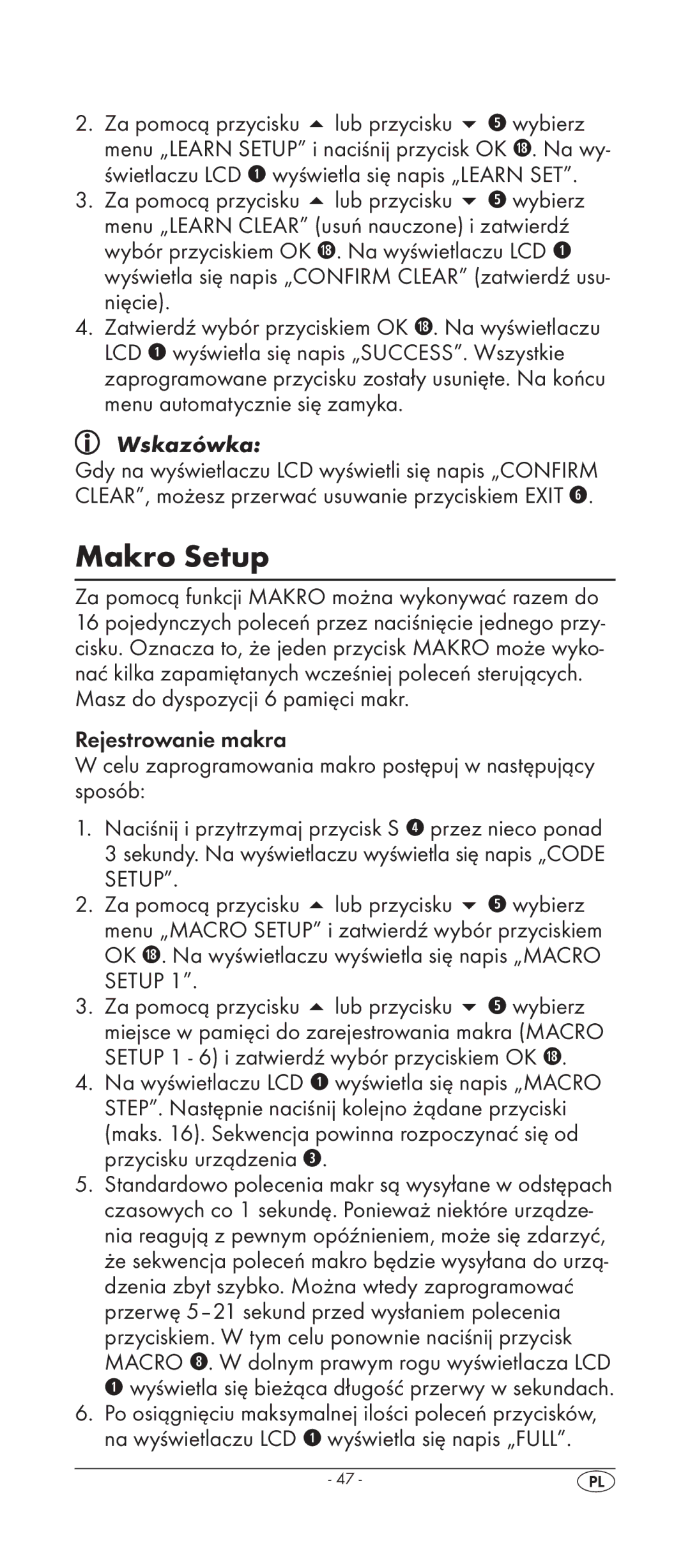 Silvercrest KH 2158 manual Makro Setup 