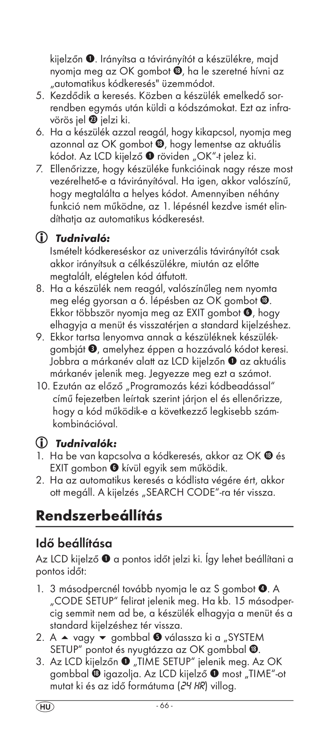 Silvercrest KH 2158 manual Rendszerbeállítás, Idő beállítása 