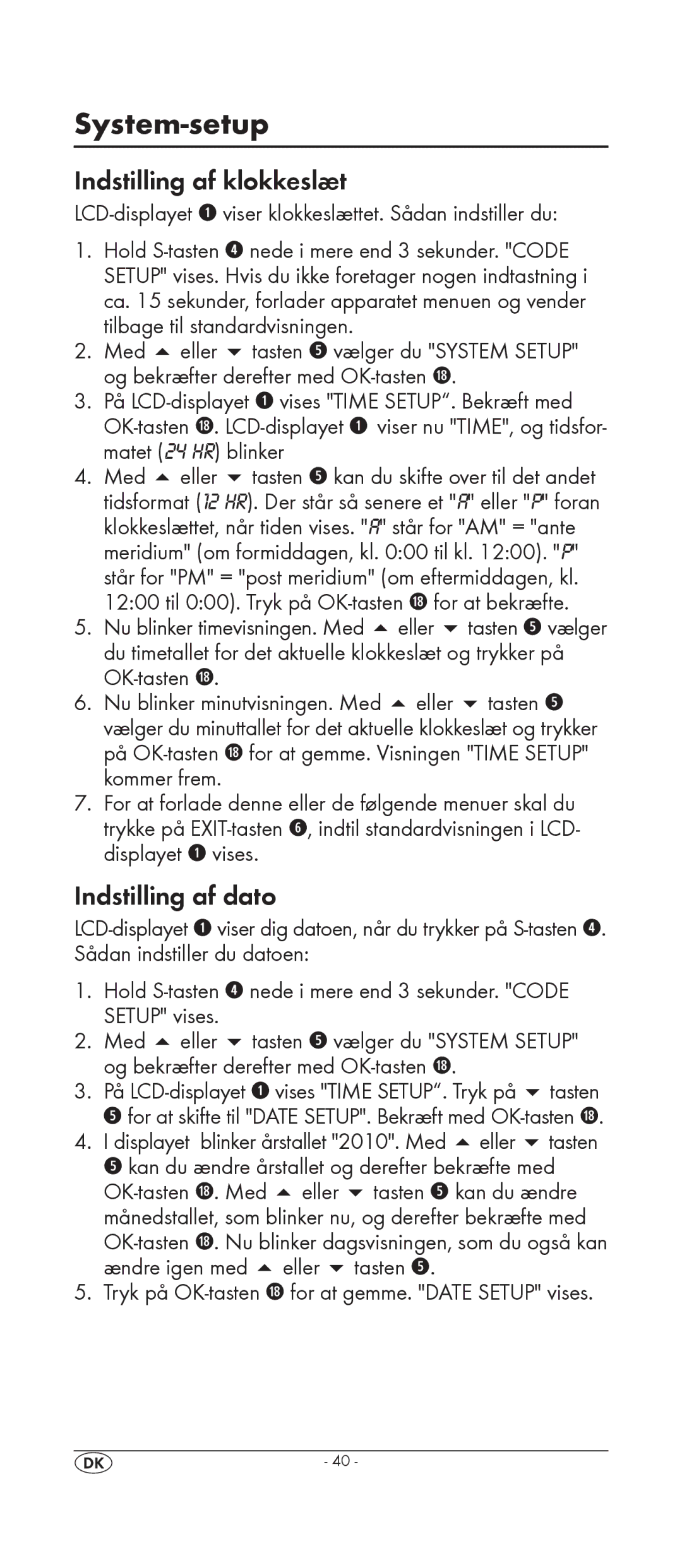 Silvercrest KH 2159 manual Indstilling af klokkeslæt, Indstilling af dato 