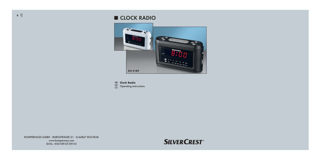 Silvercrest KH 2189 operating instructions Clock Radio 