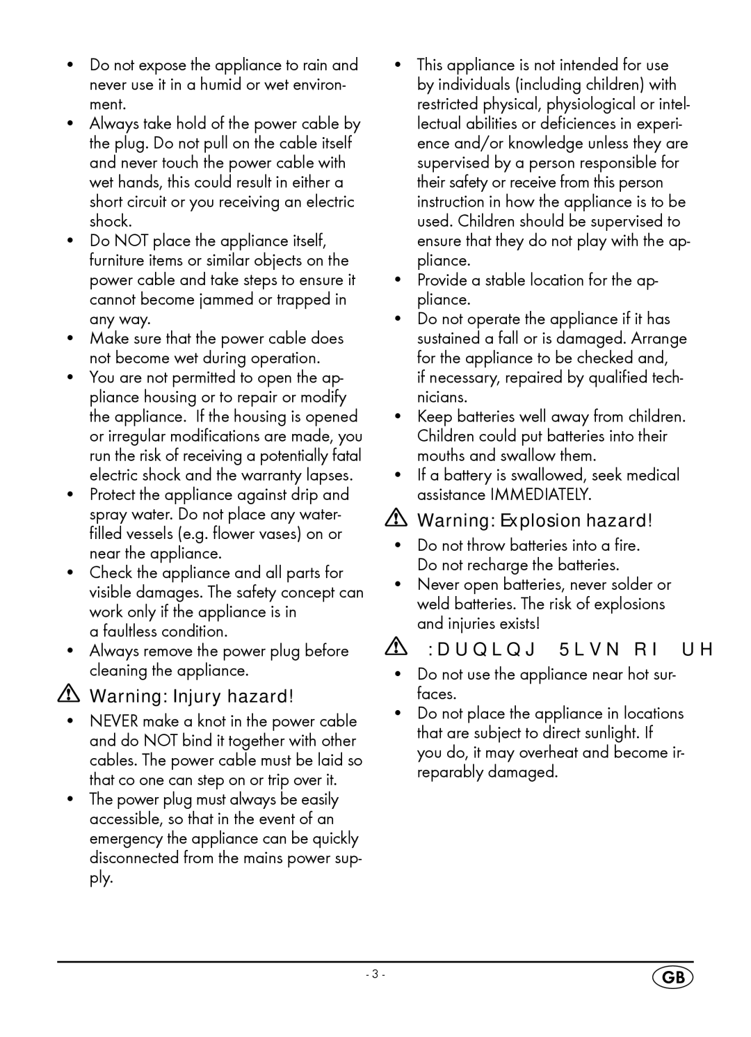 Silvercrest KH 2218 manual Provide a stable location for the ap- pliance 