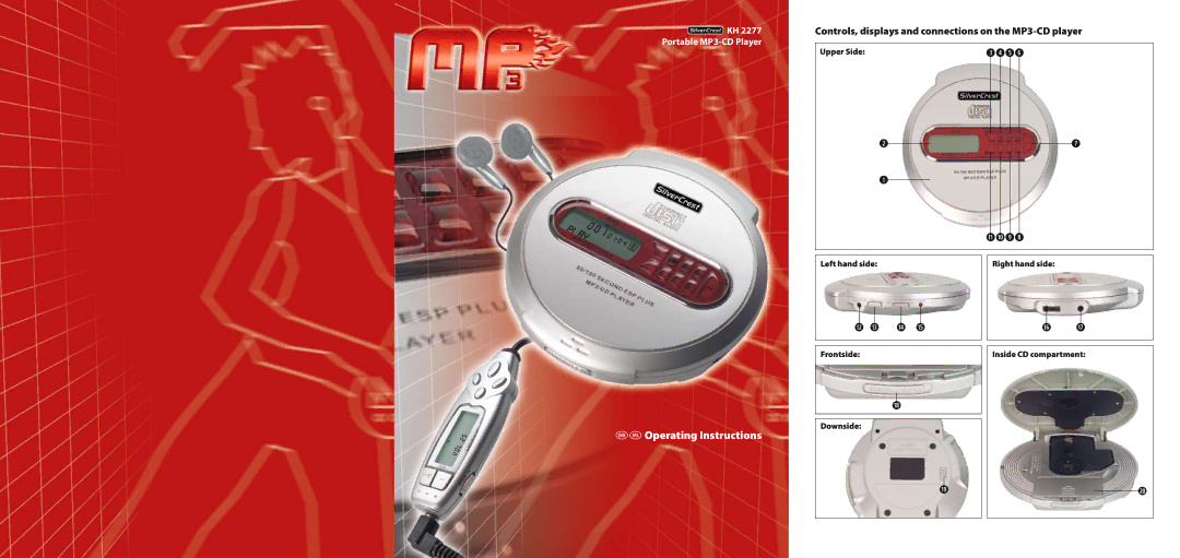 Silvercrest KH 2277 operating instructions Controls, displays and connections on the MP3-CD player, Upper Side 