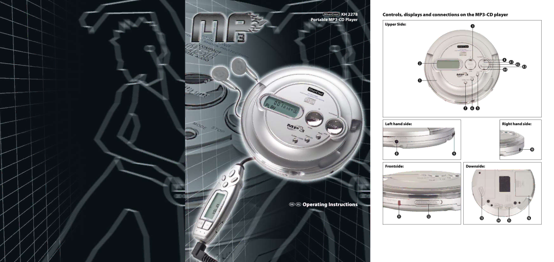 Silvercrest KH 2278 manual Controls, displays and connections on the MP3-CD player, Upper Side 