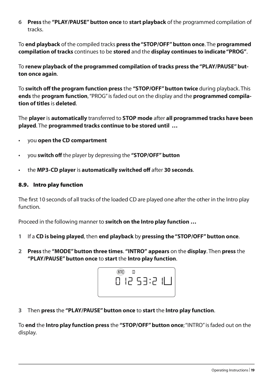 Silvercrest KH 2280 operating instructions You switch off the player by depressing the STOP/OFF button 