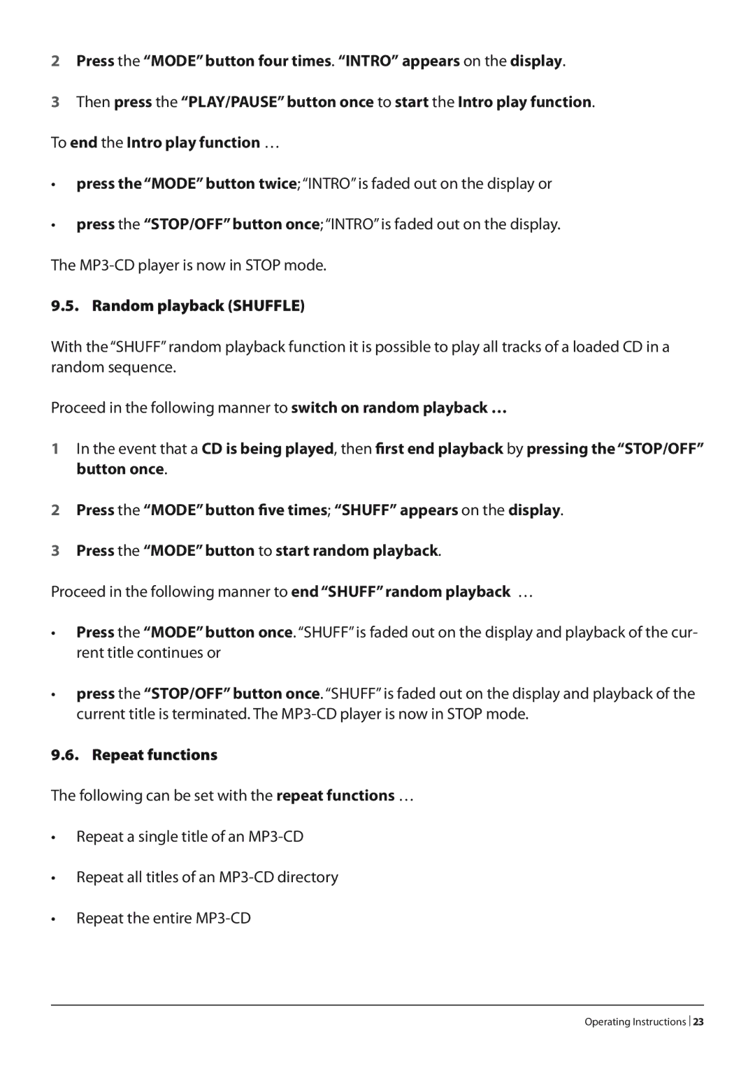 Silvercrest KH 2280 operating instructions Random playback Shuffle 