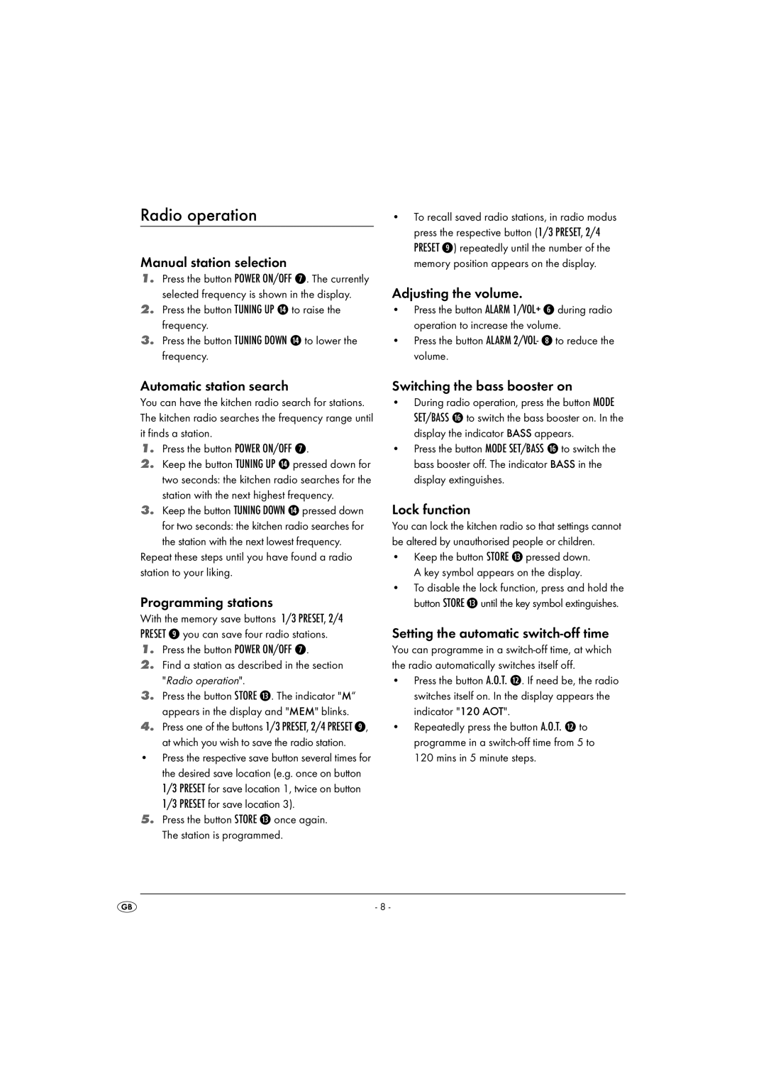 Silvercrest KH 2281 operating instructions Radio operation 