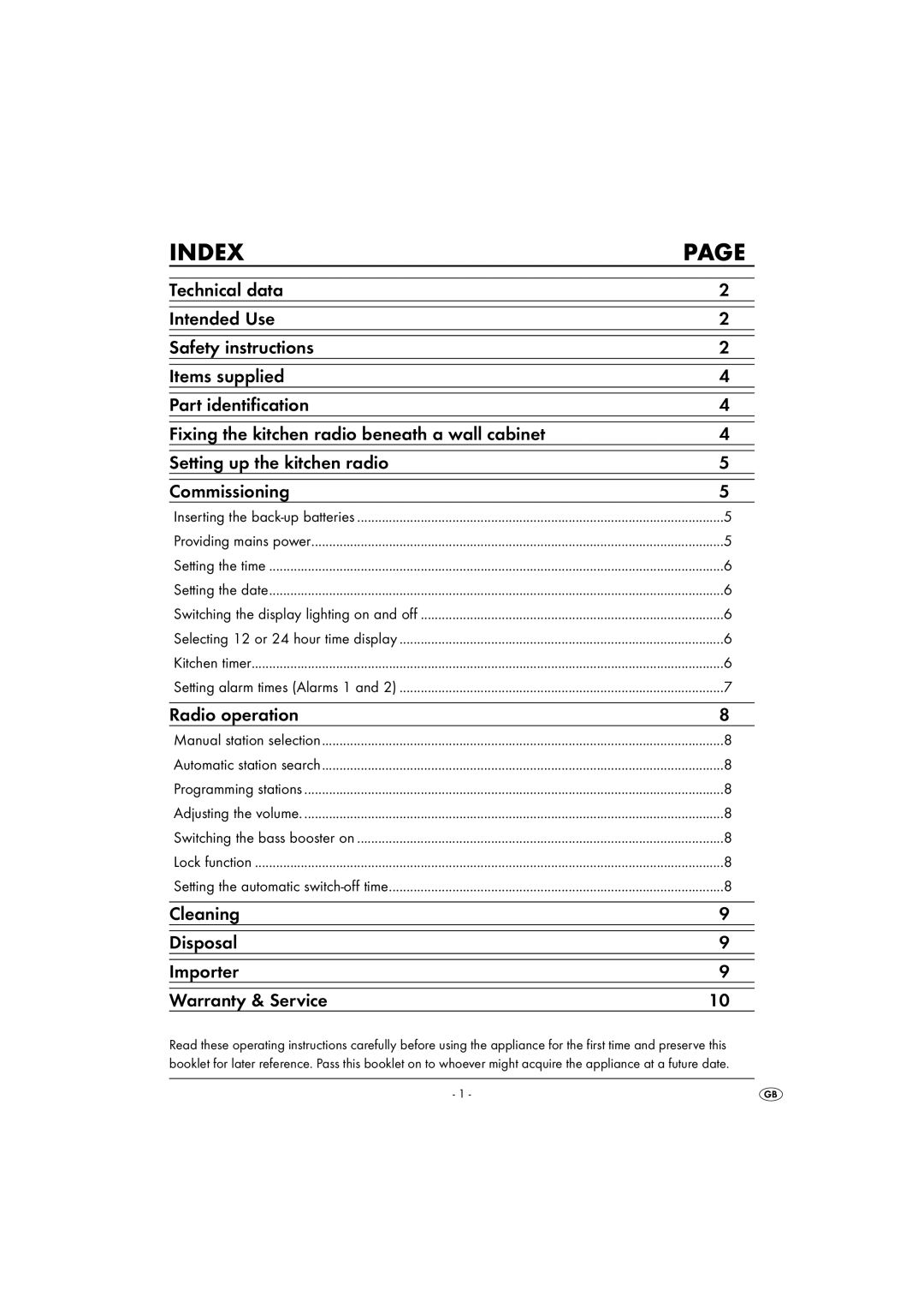 Silvercrest KH 2281 operating instructions Index 