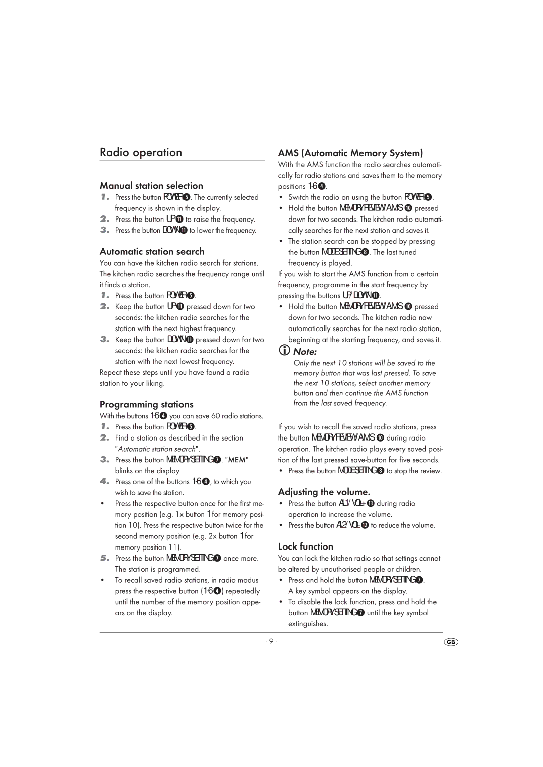 Silvercrest KH 2289 operating instructions Radio operation 