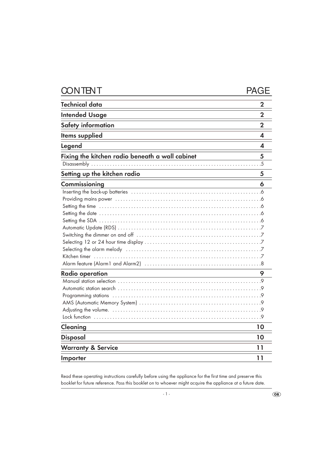 Silvercrest KH 2289 operating instructions Content, Disassembly 