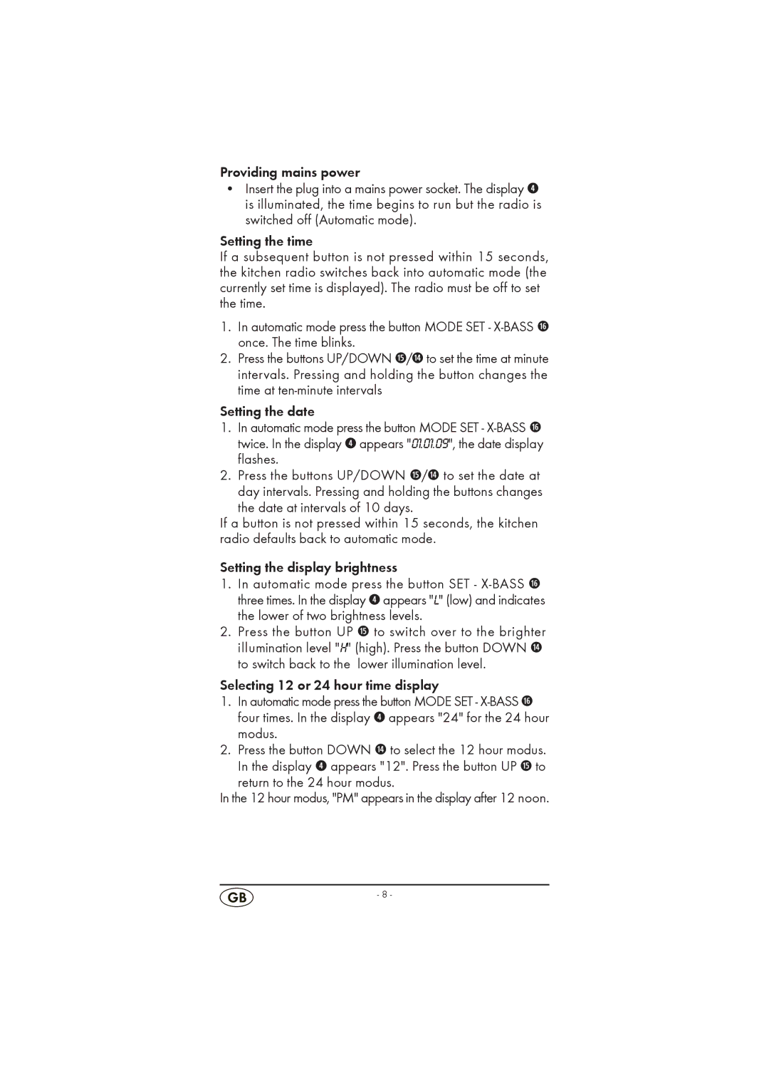 Silvercrest KH 2296 operating instructions Return to the 24 hour modus 