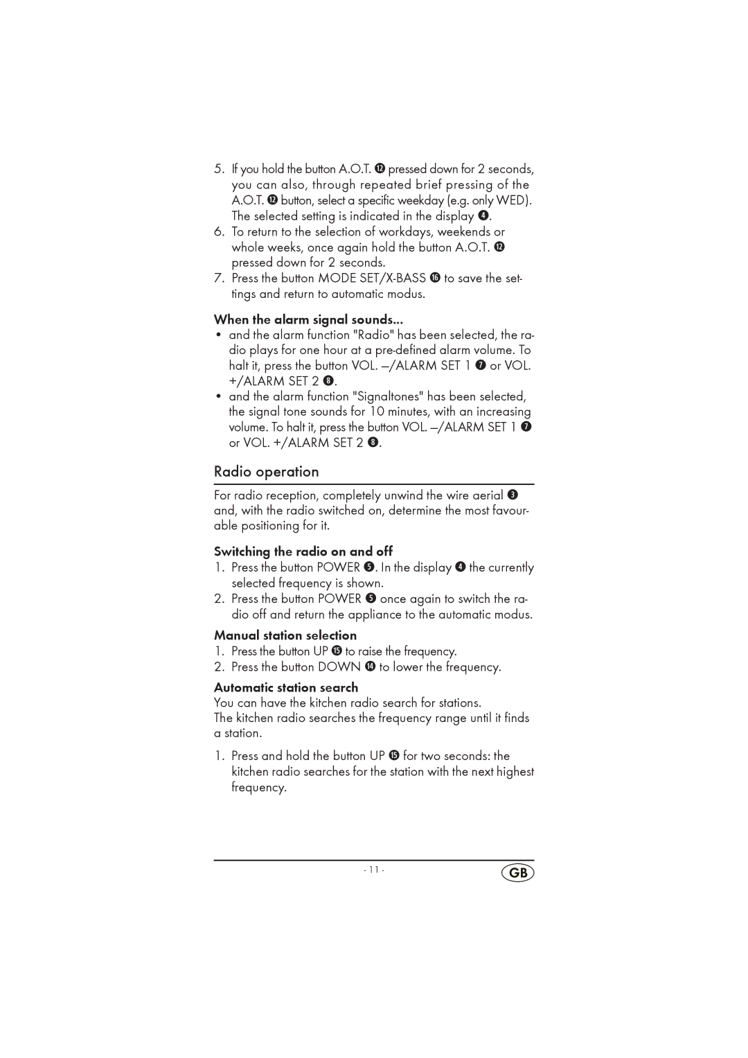 Silvercrest KH 2296 operating instructions Radio operation 