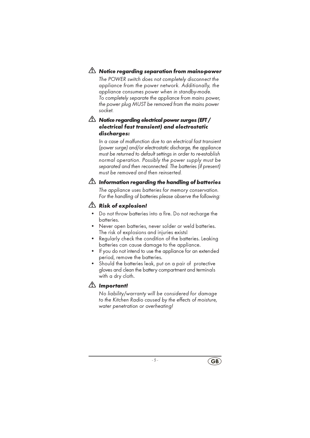 Silvercrest KH 2296 operating instructions Information regarding the handling of batteries 