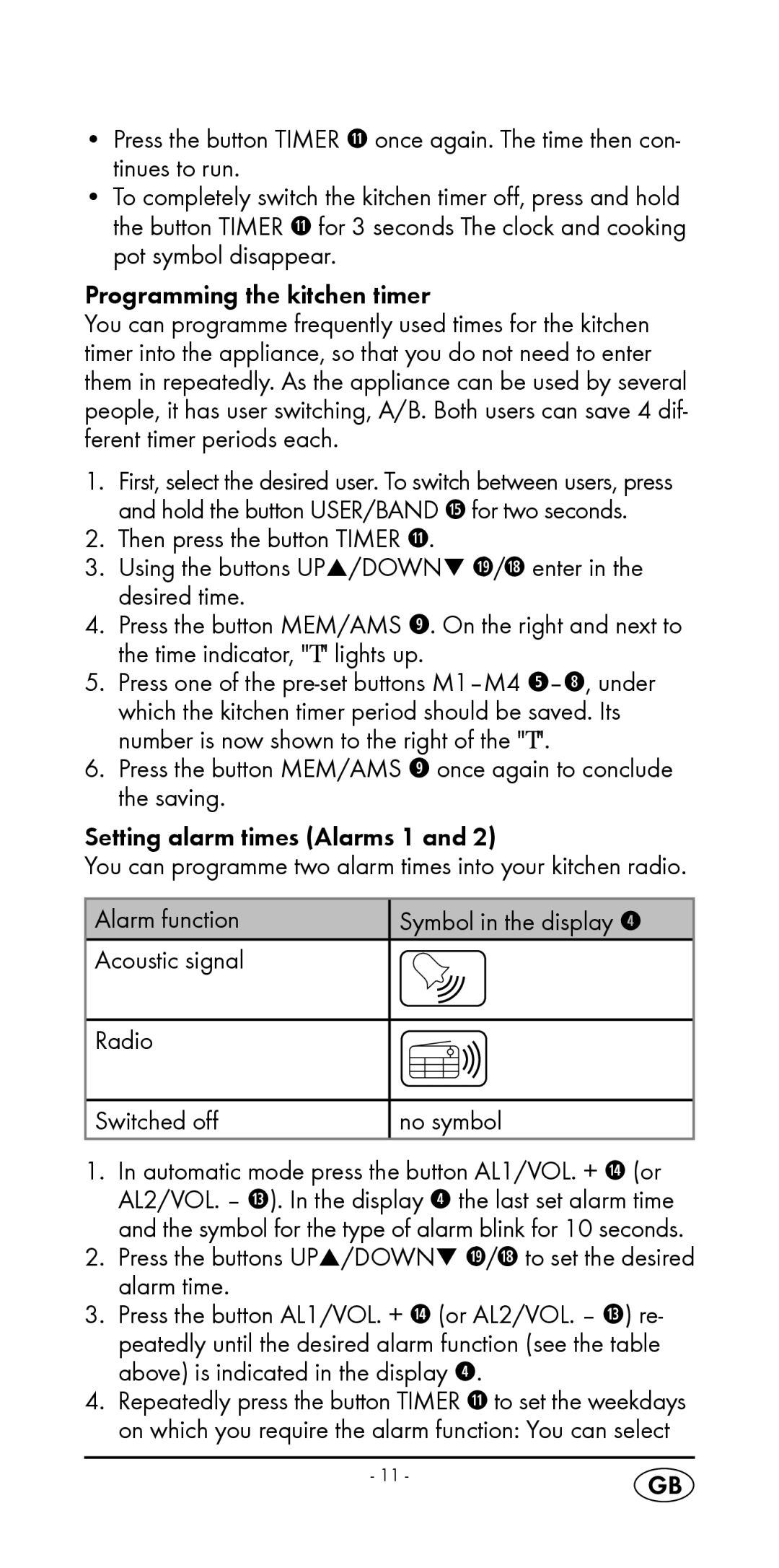 Silvercrest KH 2299 manual You can programme two alarm times into your kitchen radio 