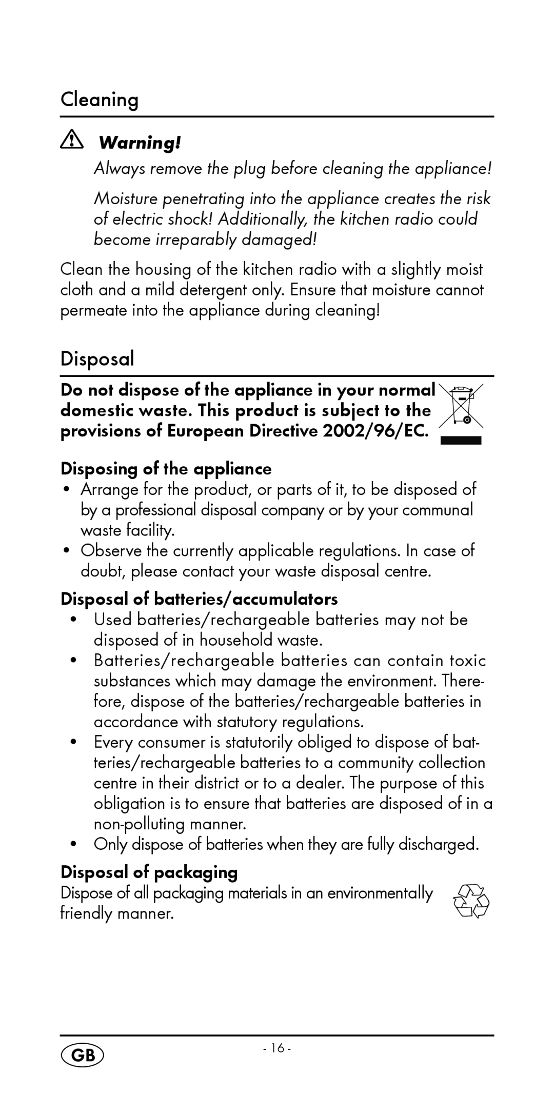 Silvercrest KH 2299 manual Cleaning, Disposal 