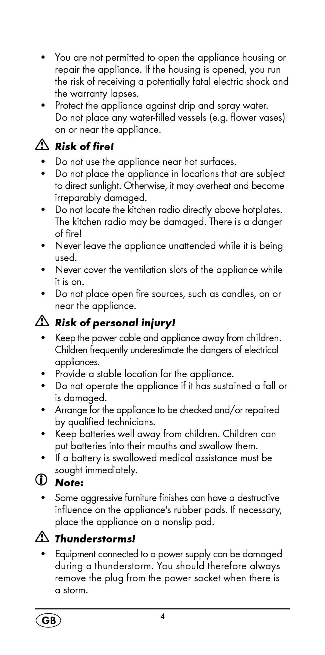 Silvercrest KH 2299 manual Risk of fire 