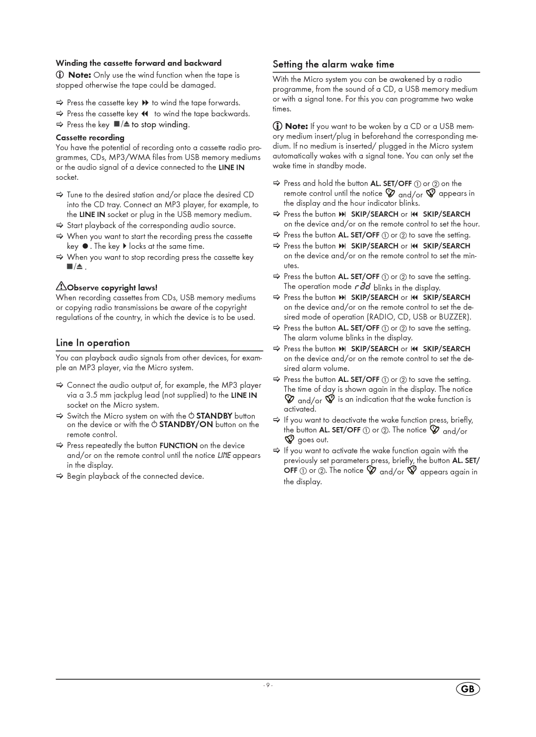 Silvercrest KH 2311 manual Line In operation, Setting the alarm wake time 