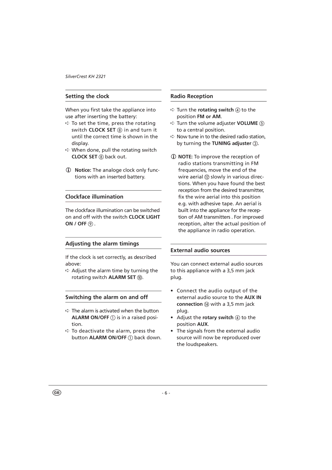 Silvercrest KH 2321 operating instructions Adjusting the alarm timings 