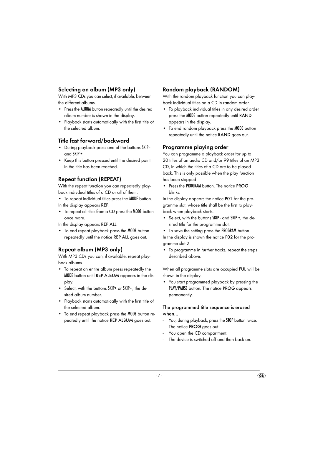 Silvercrest KH 2337 operating instructions Selecting an album MP3 only, Title fast forward/backward, Repeat function Repeat 