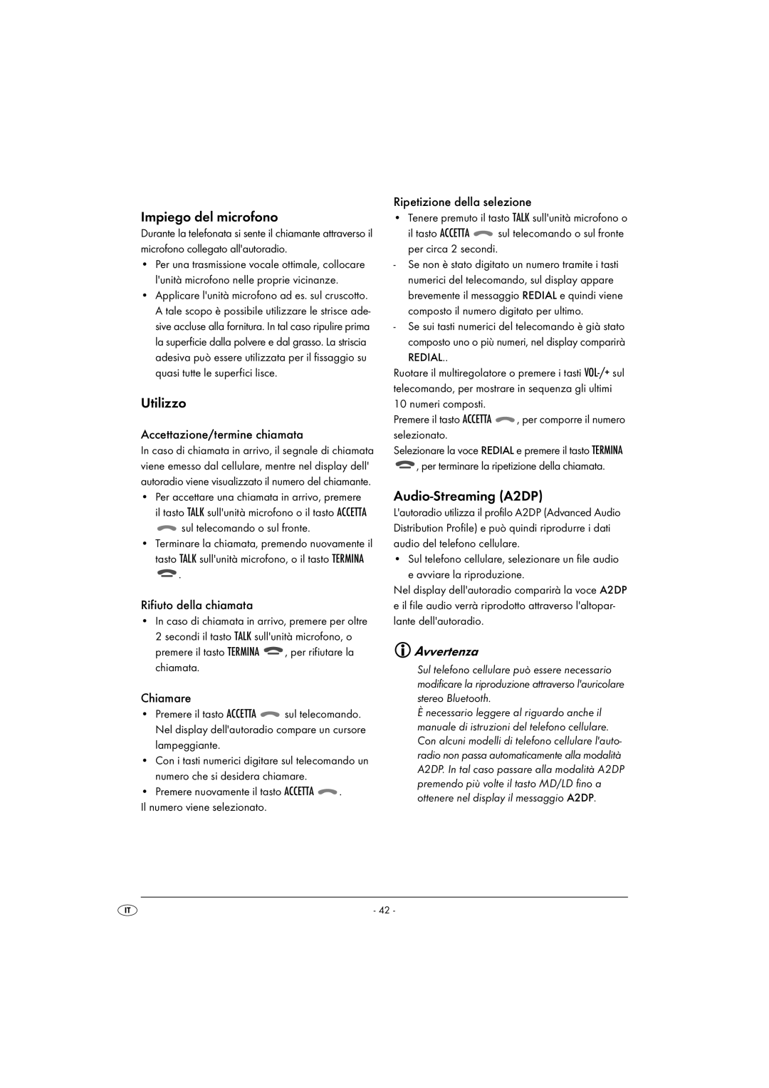 Silvercrest KH 2375 operating instructions Impiego del microfono, Utilizzo 